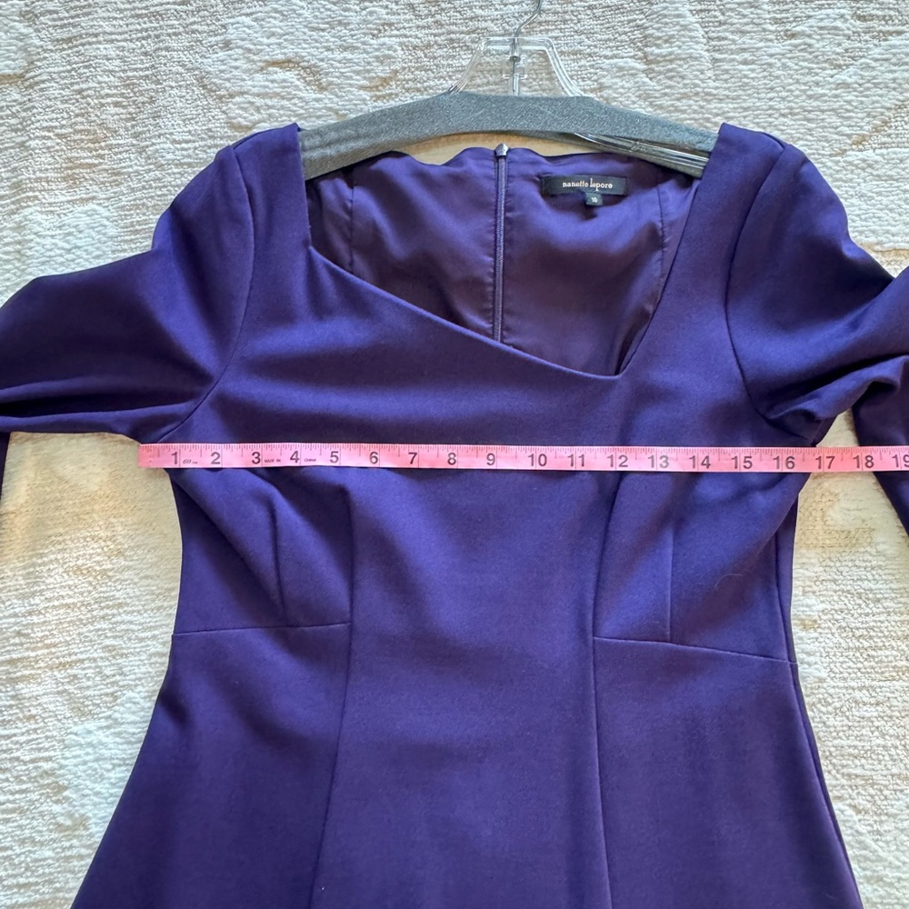 NWOT Nanette Lepore Comet Mini Dress Purple Asymmetrical Long Sleeves size 10 - Picture 11 of 16
